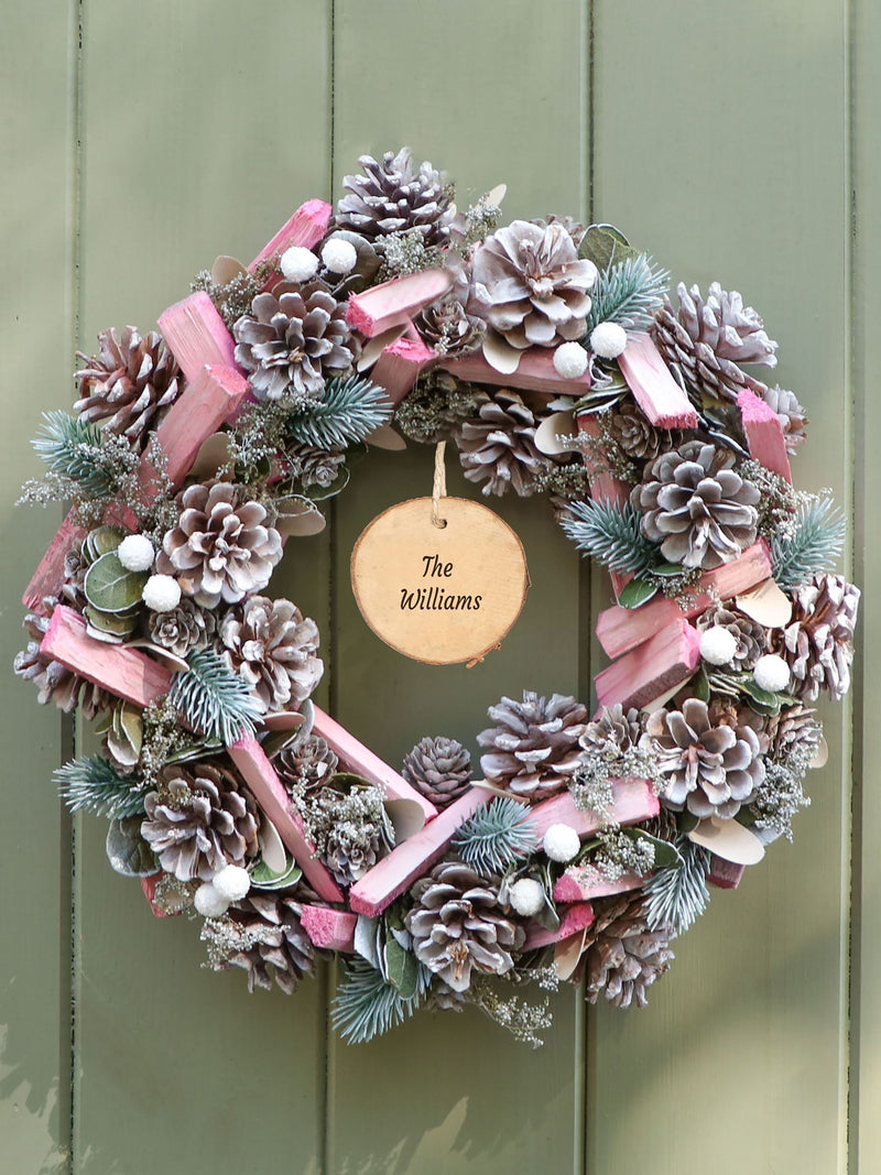 Dibor personalised Christmas wreath with pinecones 34cm, imported from the UK