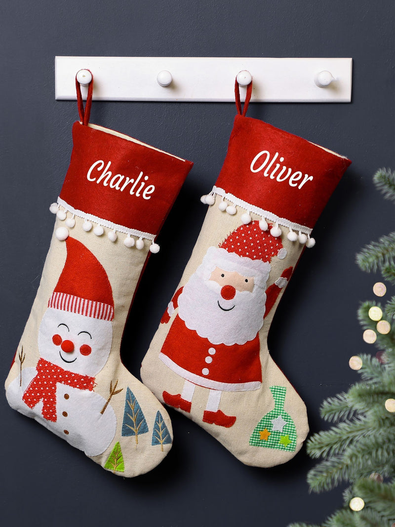 Dibor personalised Christmas stocking with pompom border - British product