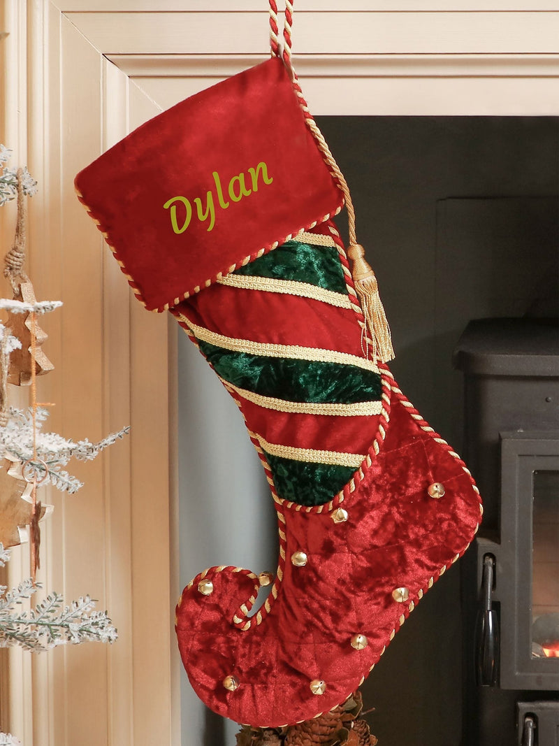 Dibor personalised velvet Christmas stocking, imported from the UK