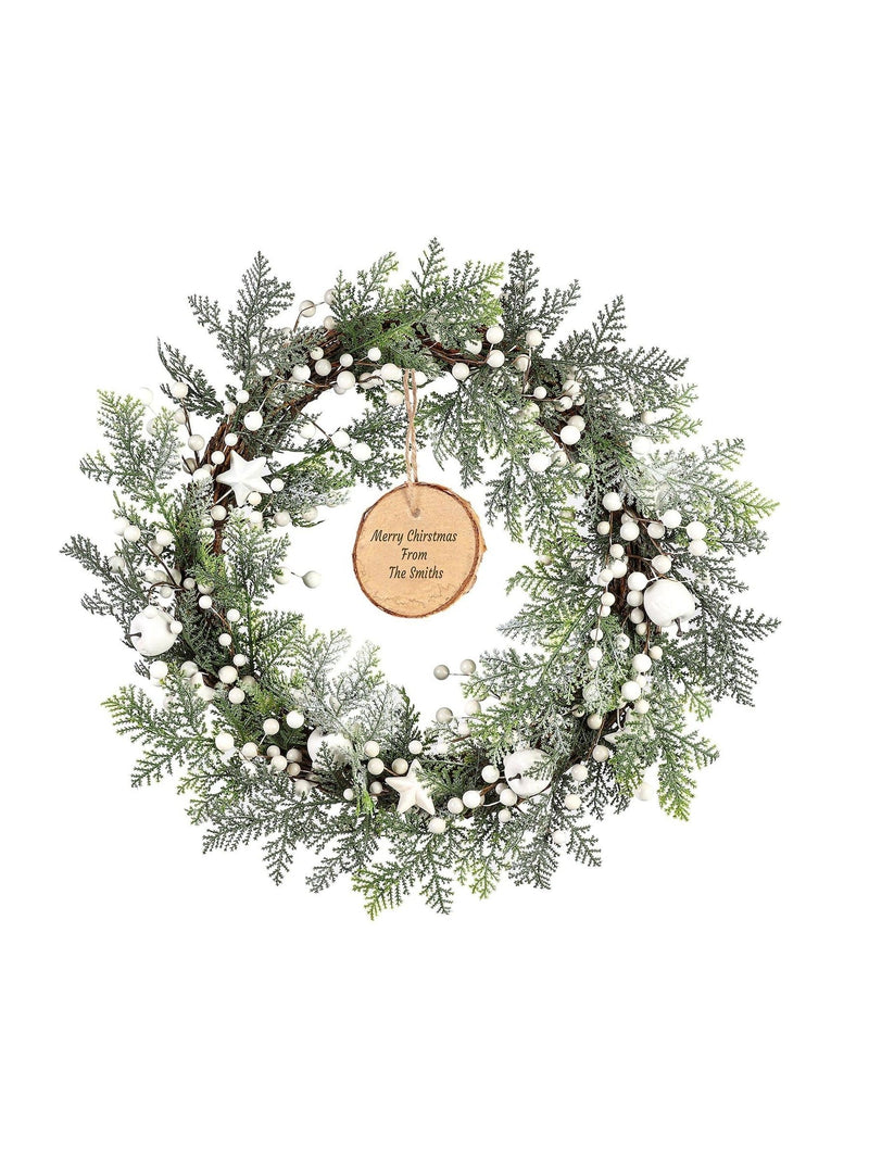 Dibor personalised Christmas wreath natural branches white berries, imported from the UK
