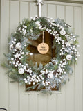 Dibor personalised Christmas wreath natural branches white berries, imported from the UK