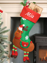 Next Dibor Personalised Green 3D Animated Reindeer Christmas Stocking 56cm x 21cm- Buy online at McGrocer