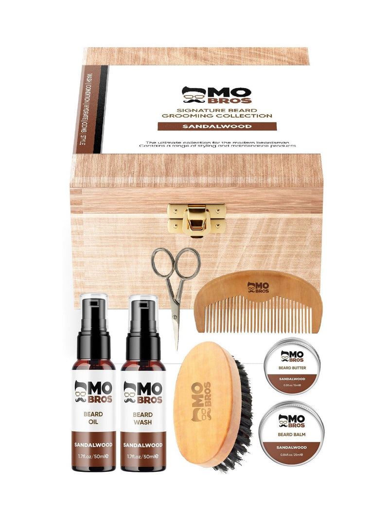 Mo Bros sandalwood beard grooming collection, imported from the UK