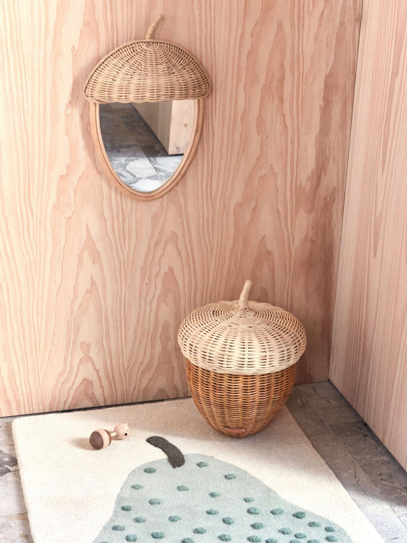 OYOY Mini Acorn Rattan Wall Mirror 42x31x8cm, imported from the UK