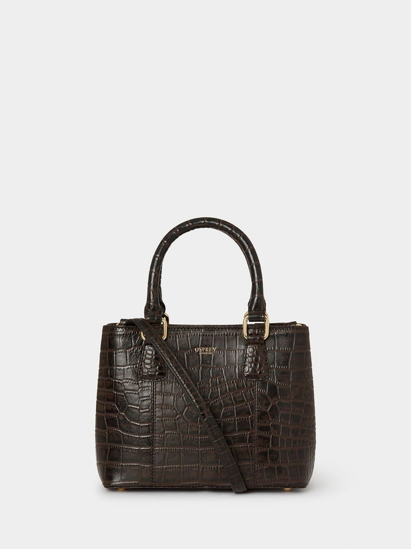 Osprey London Adaline Mini leather grab bag in dark brown, UK version