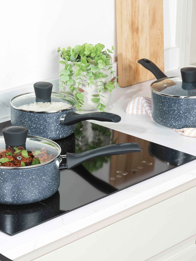 Russell Hobbs Blue Nightfall Stone saucepan set, imported from the UK