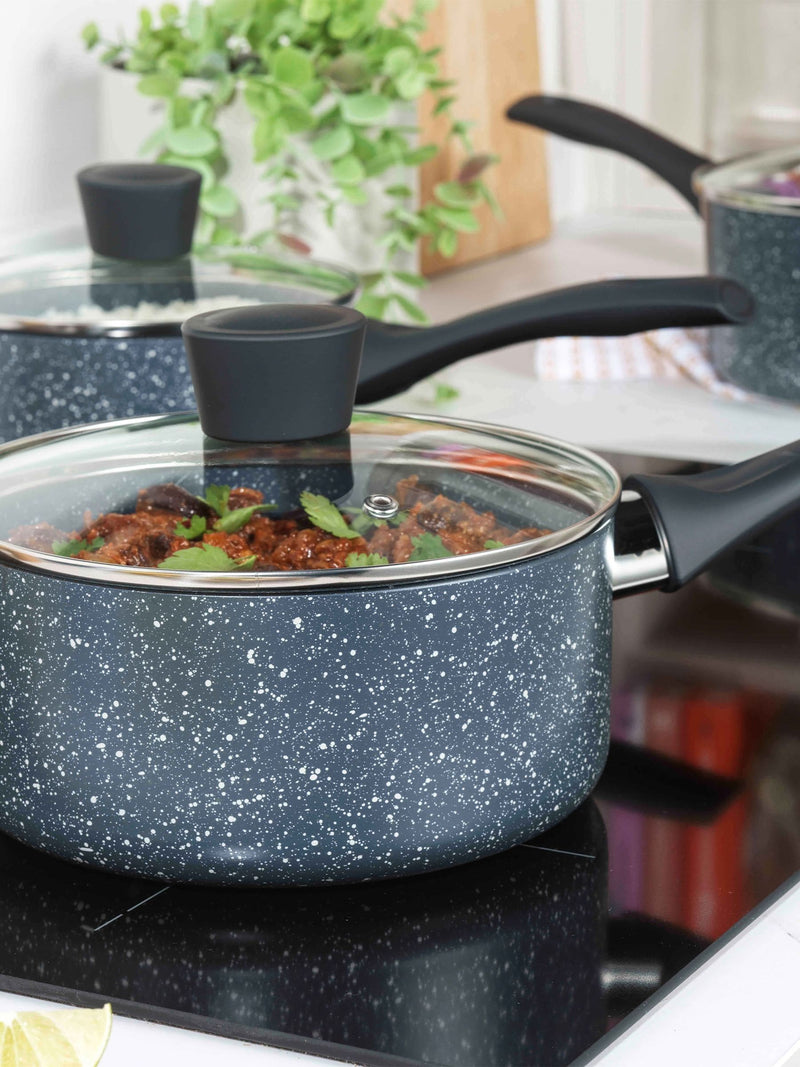 Russell Hobbs Blue Nightfall Stone saucepan set, imported from the UK