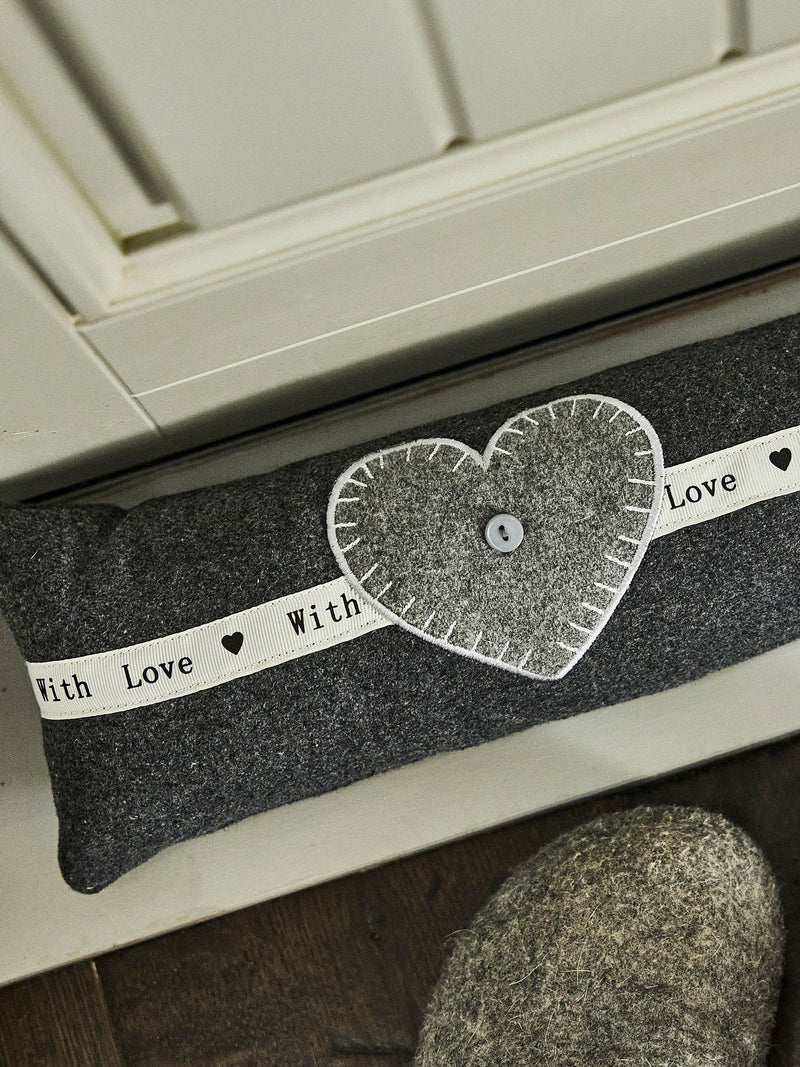 Dibor Grey Made with Love Heart Draught Excluder