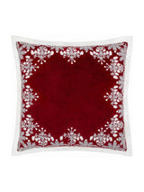 Next Paoletti Red Winter Bloom Floral Print Embroidered 100% Cotton Cushion- Buy online at McGrocer