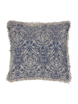 Next Paoletti Durelle Damask Fringed Cotton Cushion - Delph Blue, 50cm- Buy online at McGrocer