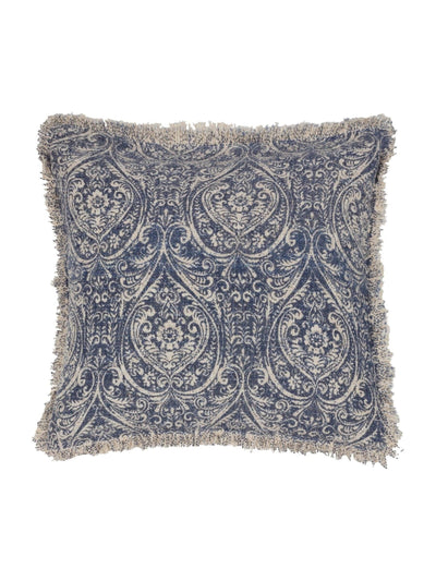 Next Paoletti Durelle Damask Fringed Cotton Cushion - Delph Blue, 50cm- Buy online at McGrocer
