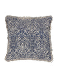 Paoletti blue damask fringed cushion 50cm - British product