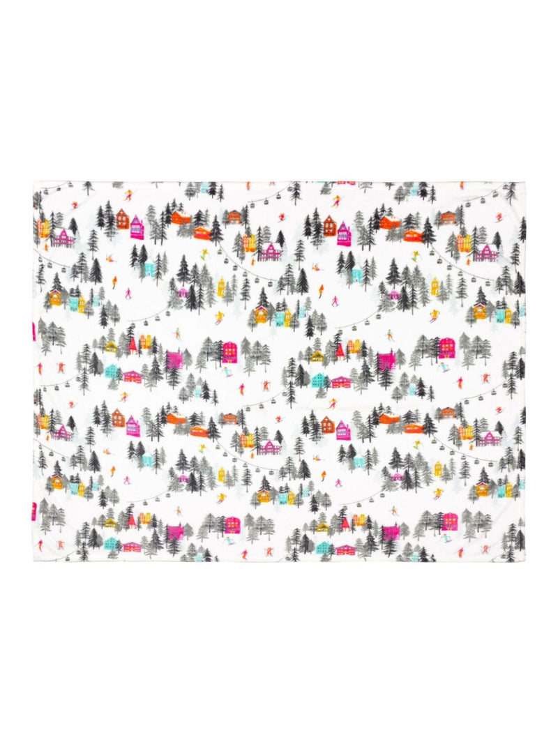 Furn Snow Aspen fleece throw featuring a snowy ski scene (British brand)