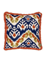 Next Paoletti Seventy Three Henderson Embroidered Ikat Cotton Cushion Amber and Cerulean- Buy online at McGrocer