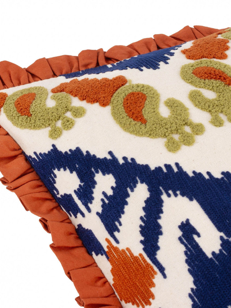 Paoletti embroidered ikat cushion 100% cotton, UK version