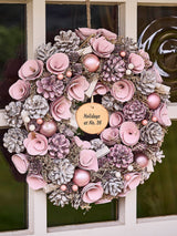 Next Dibor Personalised Pink Roses Christmas Wreath 38cm- Buy online at McGrocer