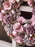 Dibor Personalised Pink Roses Christmas Wreath 38cm, imported from the UK