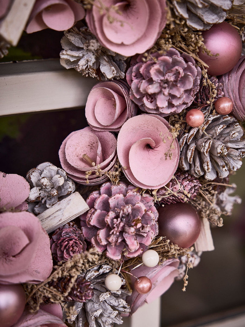 Dibor Personalised Pink Roses Christmas Wreath 38cm, imported from the UK