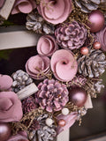 Dibor Personalised Pink Roses Christmas Wreath 38cm, imported from the UK