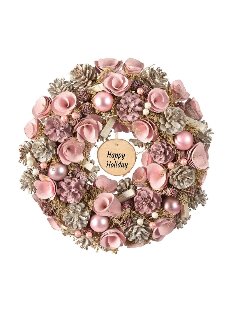 Dibor Personalised Pink Roses Christmas Wreath 38cm, imported from the UK