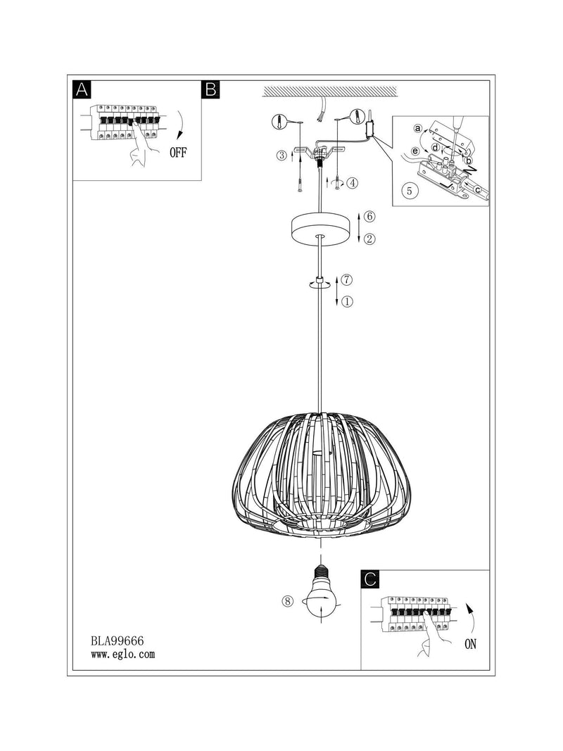 Eglo black caged pendant light 110cm, imported from the UK