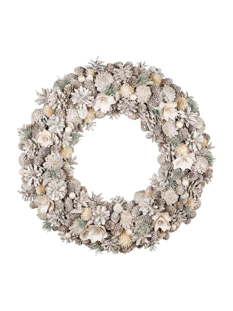 Dibor White Giant Snowy Meadow Wreath 50cm - British product