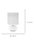Eglo white ceramic table lamp with fabric shade, imported from the UK