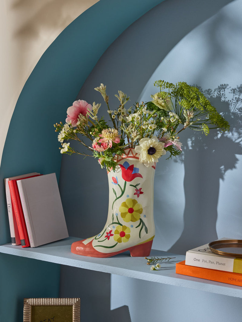 Eleanor Bowmer Cream/Red Cowgirl Boot Vase 30cm tall - British product