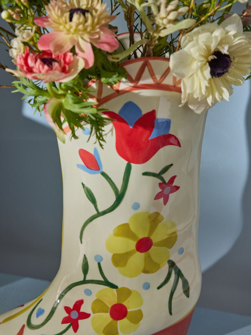 Eleanor Bowmer Cream/Red Cowgirl Boot Vase 30cm tall - British product