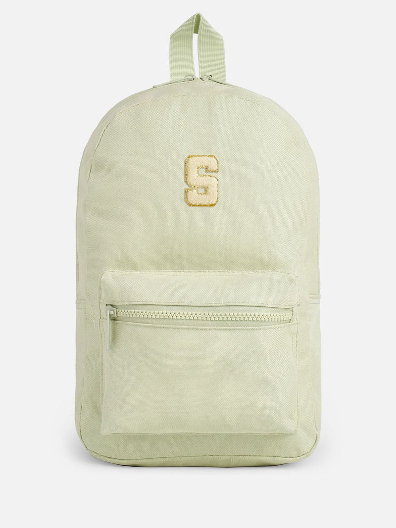 Alphabet kids green backpack with personalised initial, imported from the UK