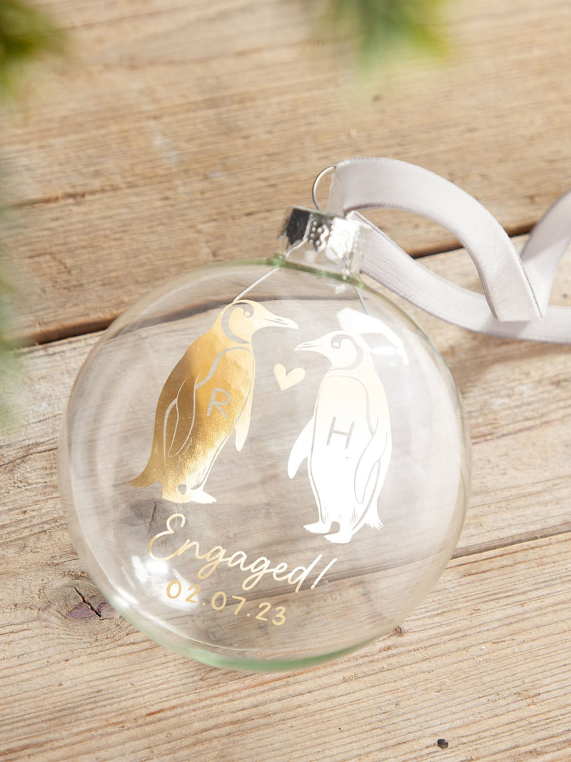 No Ordinary Gift personalised foiled penguin bauble 8cm, imported from the UK