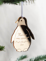 Next No Ordinary Gift Personalised Metallic Mirror First Christmas Penguin Decoration- Buy online at McGrocer