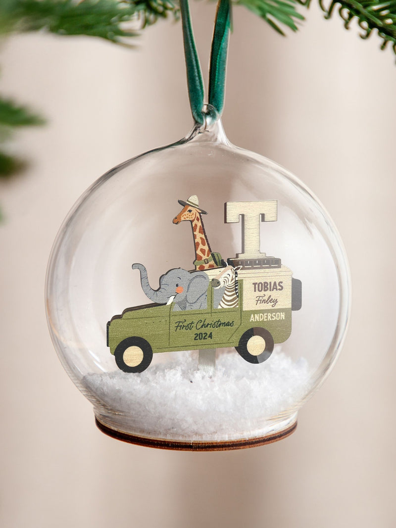 No Ordinary Gift personalised first Christmas safari bauble 10x10cm (British brand)