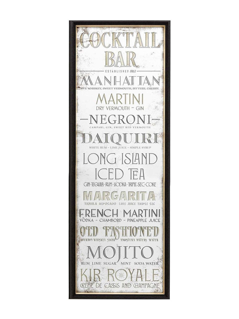 Gallery Home Brown Retro Cocktail List Mirrored Sign 40cm, UK version