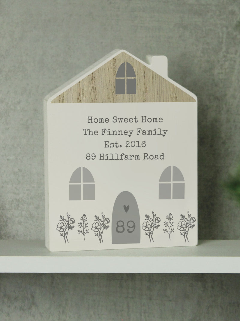 PMC personalised grey wooden house ornament 17.5cm tall, imported from the UK