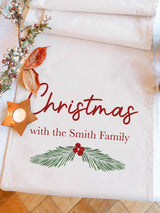 Next Dibor Personalised Holly Table Runner Christmas Cotton 220cm- Buy online at McGrocer