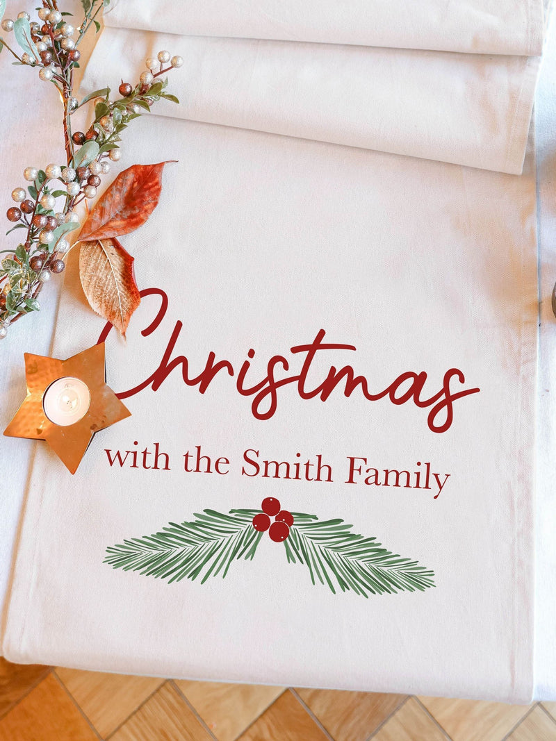 Dibor personalised holly table runner 220cm - British product