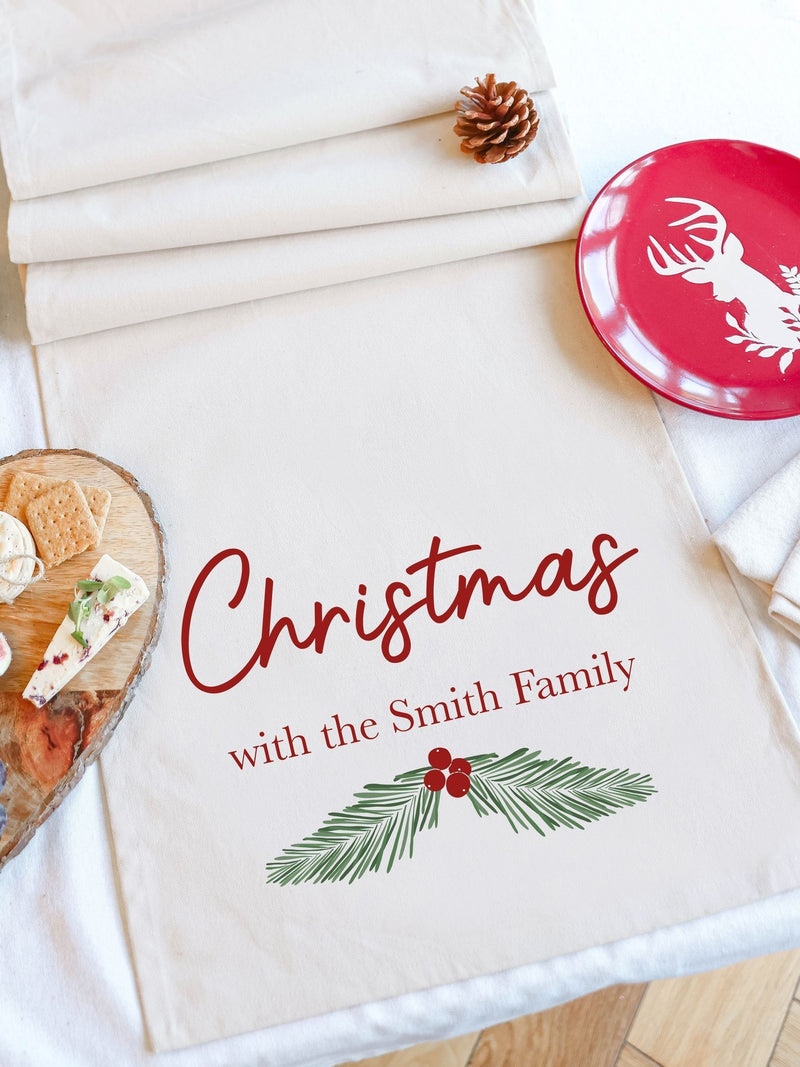 Dibor personalised holly table runner 220cm - British product
