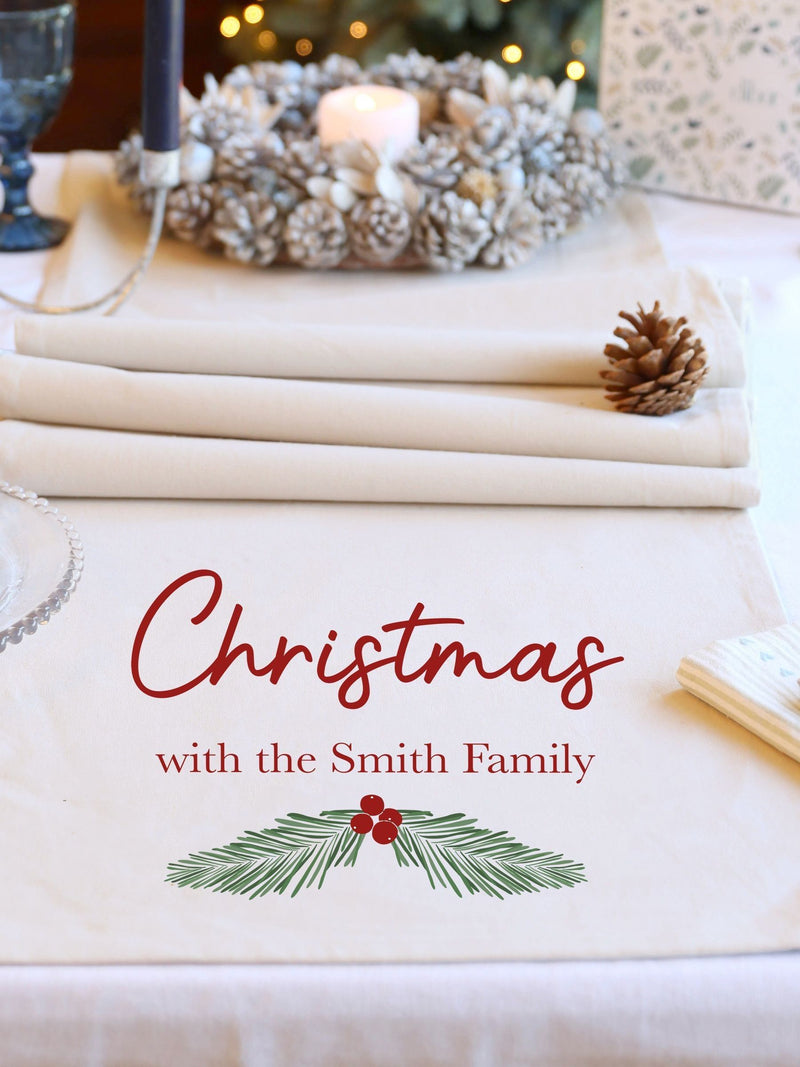 Dibor personalised holly table runner 220cm - British product