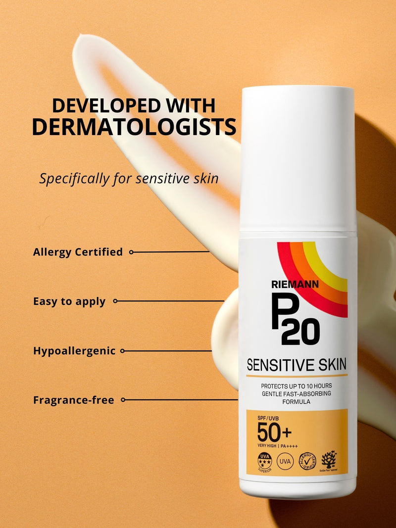 Riemann P20 Sensitive Skin SPF 50+ sun cream, imported from the UK
