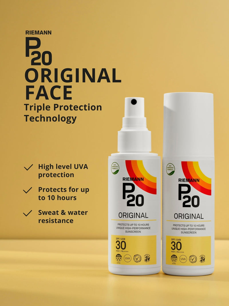 P20 Original SPF 30 Oil Spray Suncream 100ml, imported from the UK
