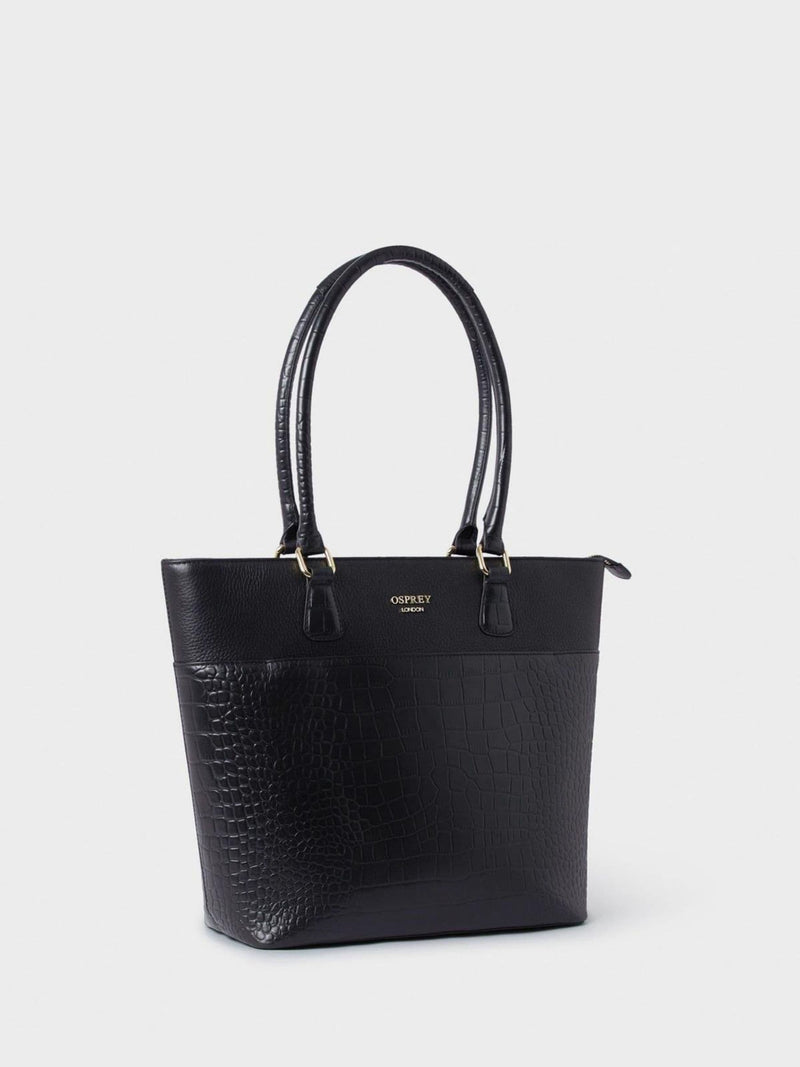 Osprey London Kellie black leather tote bag, imported from the UK