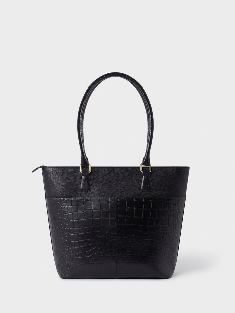 Osprey London Kellie black leather tote bag, imported from the UK