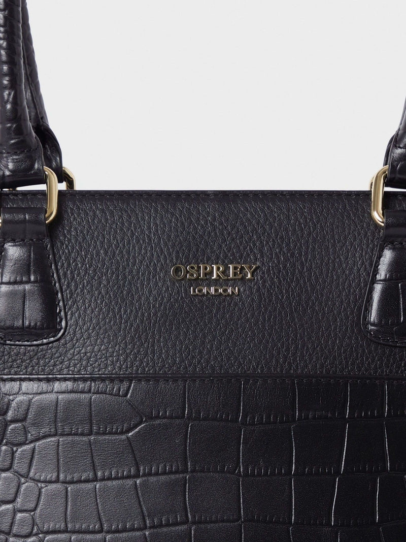 Osprey London Kellie black leather tote bag, imported from the UK