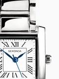 Analogue Watch with White Dial and Roman Numerals, Gold-Plated Alloy Bracelet, Rectangular Case, 21mm
