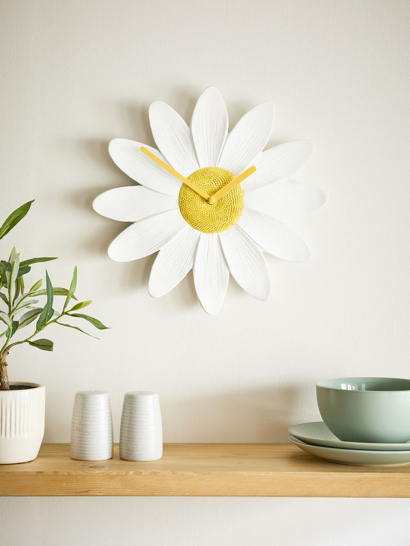 White Daisy Wall Clock 29.5cm (British brand)