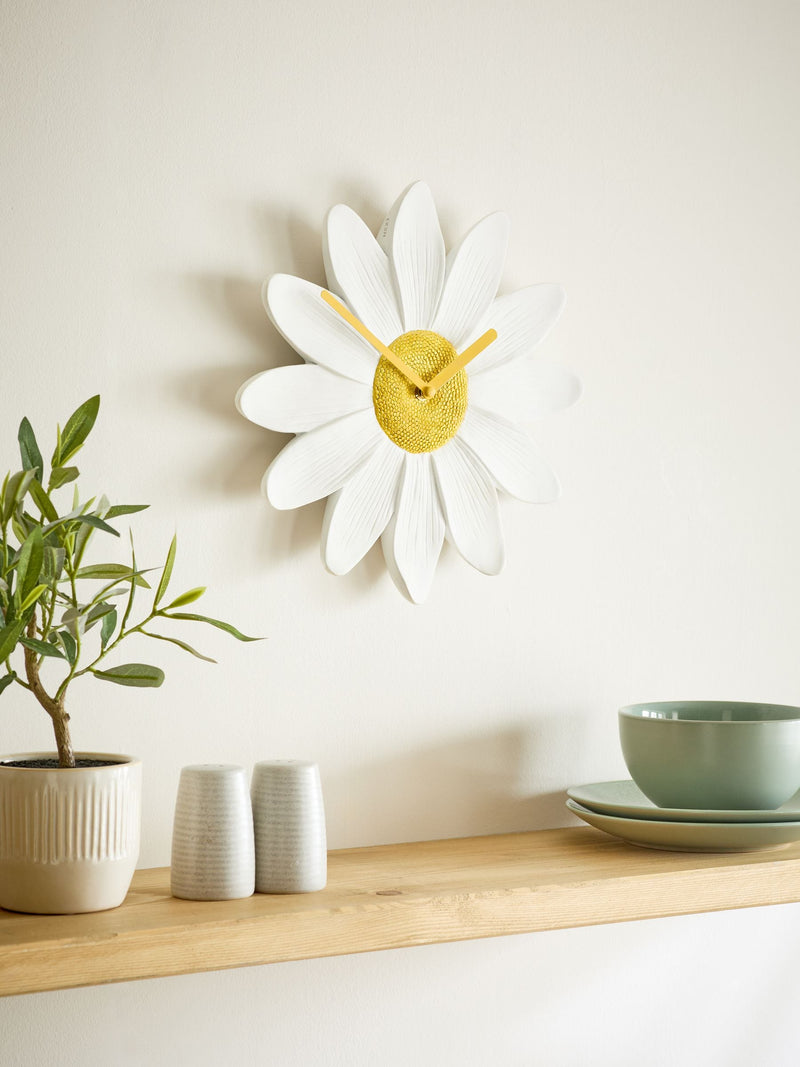 White Daisy Wall Clock 29.5cm (British brand)