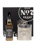 Jack Daniels engraved hip flask with Old No.7 whiskey 5cl, UK version