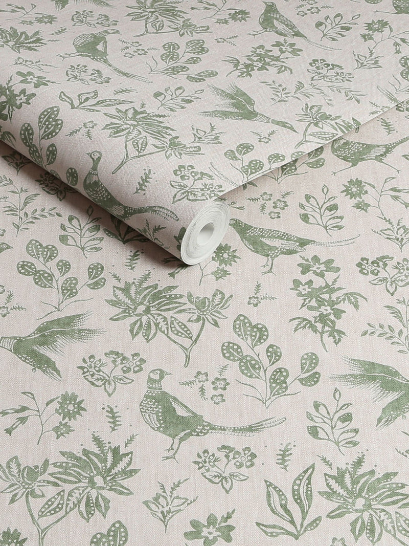 Joules green pheasant wallpaper sample A4, imported from the UK