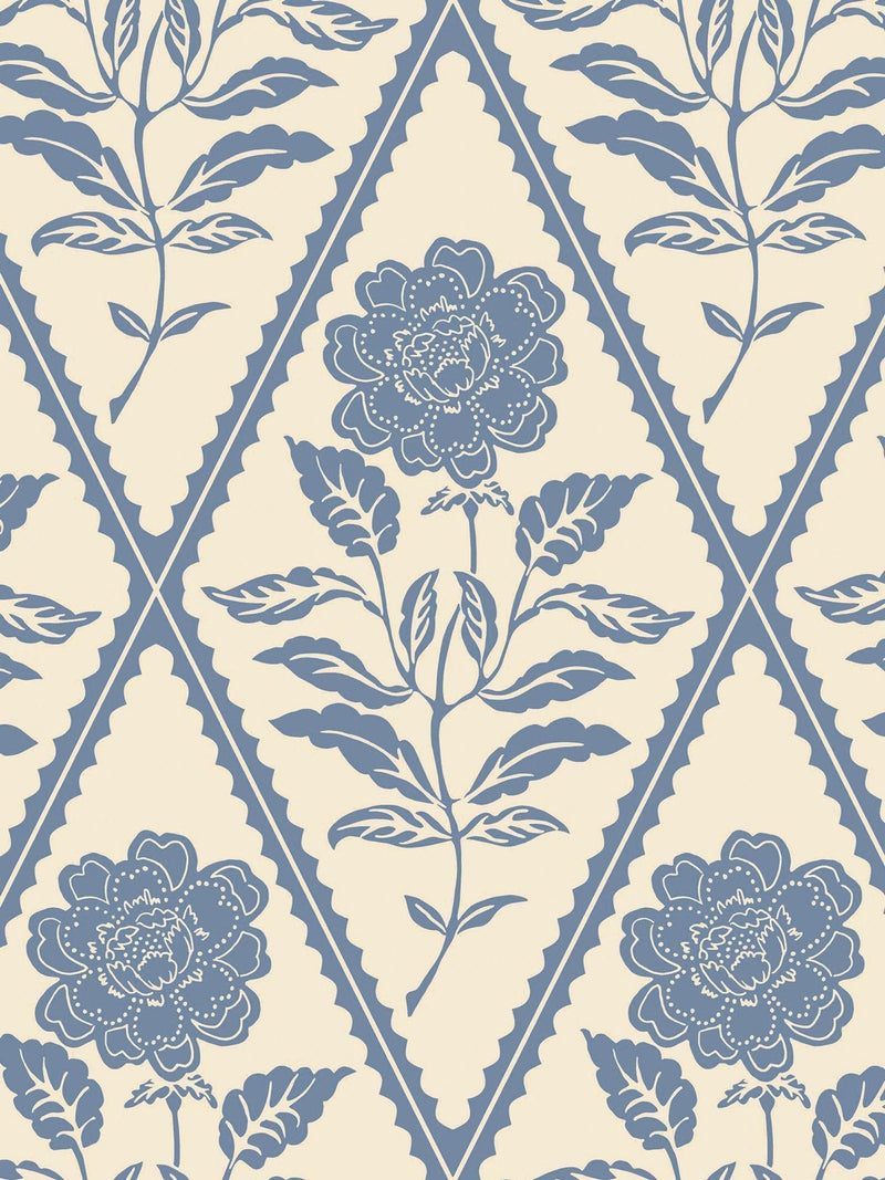 Joules Juliette floral wallpaper sample A4 in cream and blue, UK version